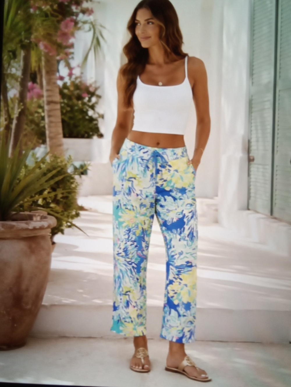 Lily Pulitzer Galley Linen Pants Tropical Tiki Pink Cabena Vacation Resort Women